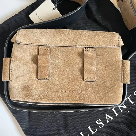 NWT All Saints 3 in 1 Suede brown leather Frankie Crossbody Bag + Dust Bag - Picture 12 of 16